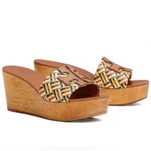 ❤️Tory Burch NWOT Ines Wedge Slide Raffia/Calf Leather.  Size 7.5.